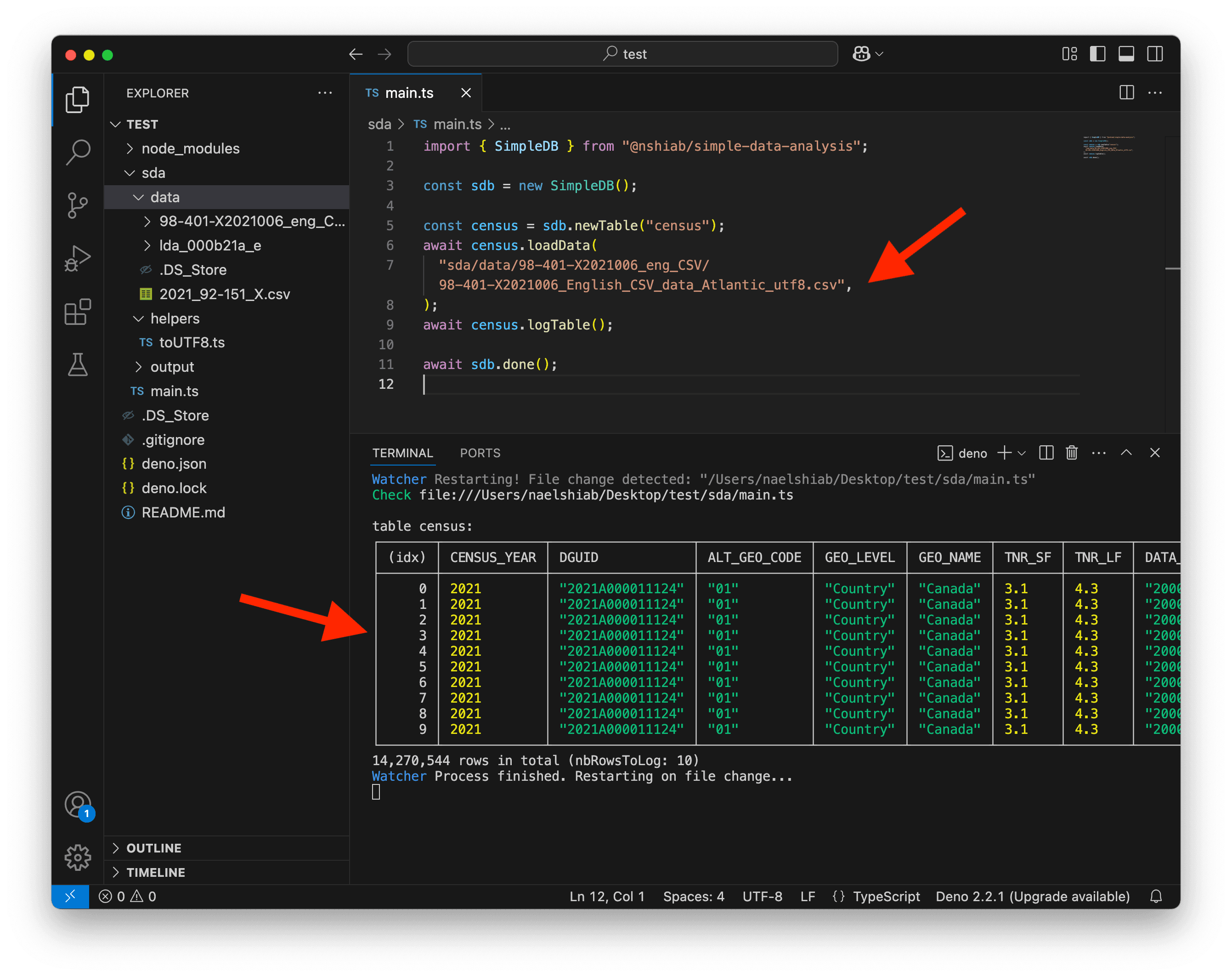 A screenshot of VS Code showing the Atlantic provinces data.