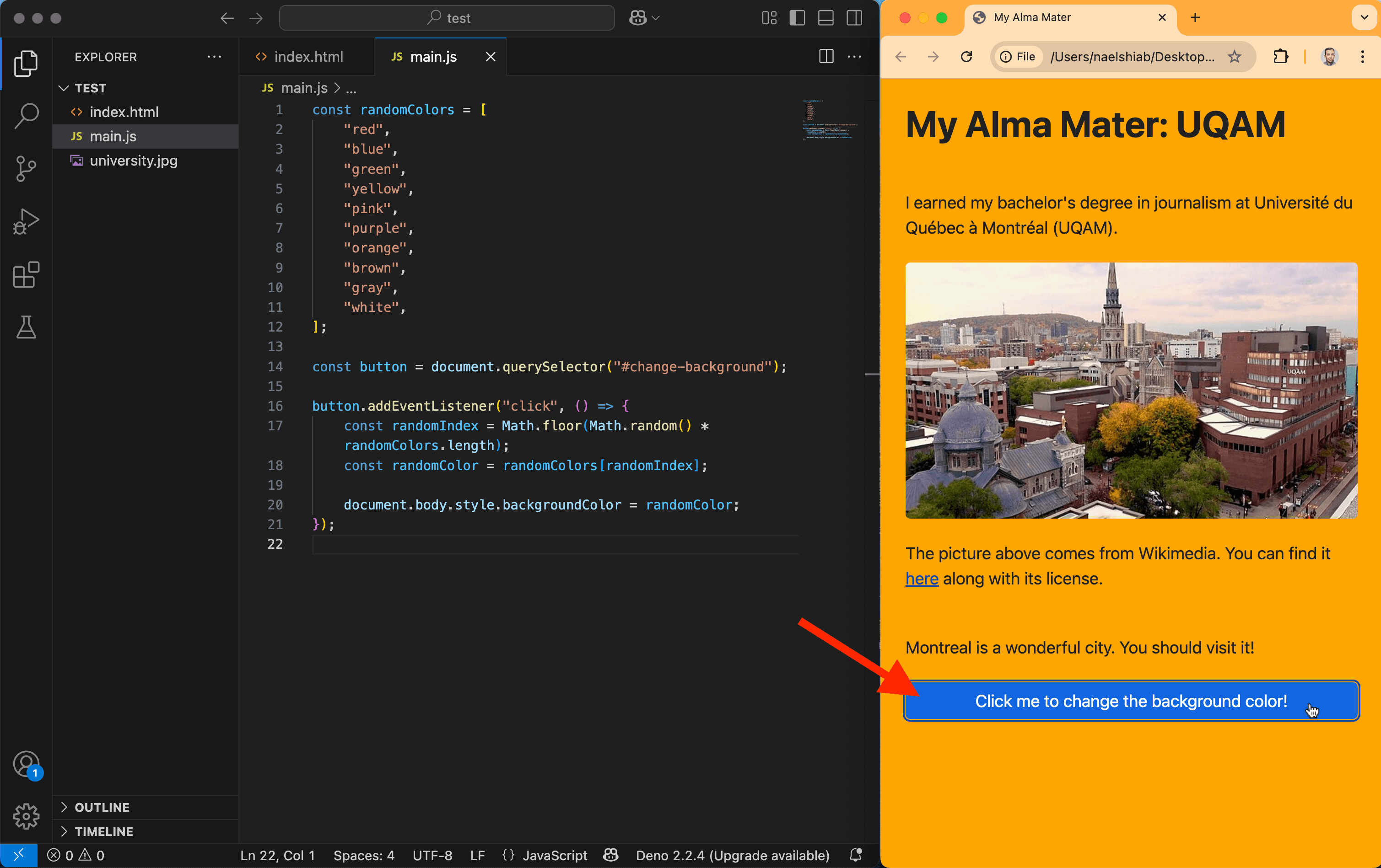 A screenshot showing event listeners code in VS Code.