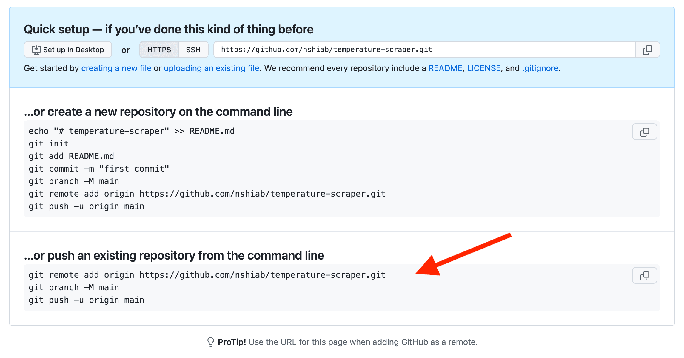 Commands to sync the new GitHub repository.
