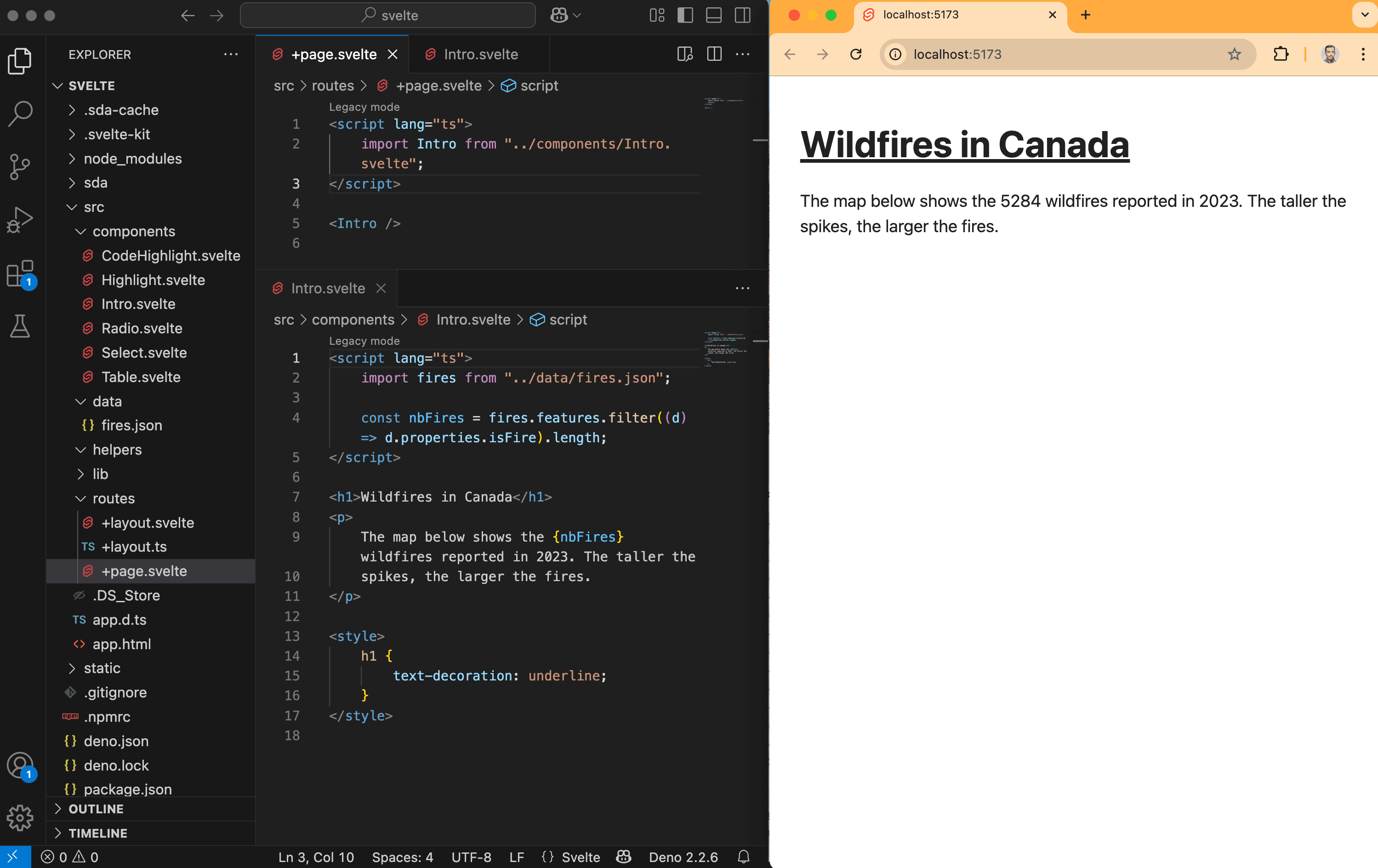 A screenshot showing a Svelte component.