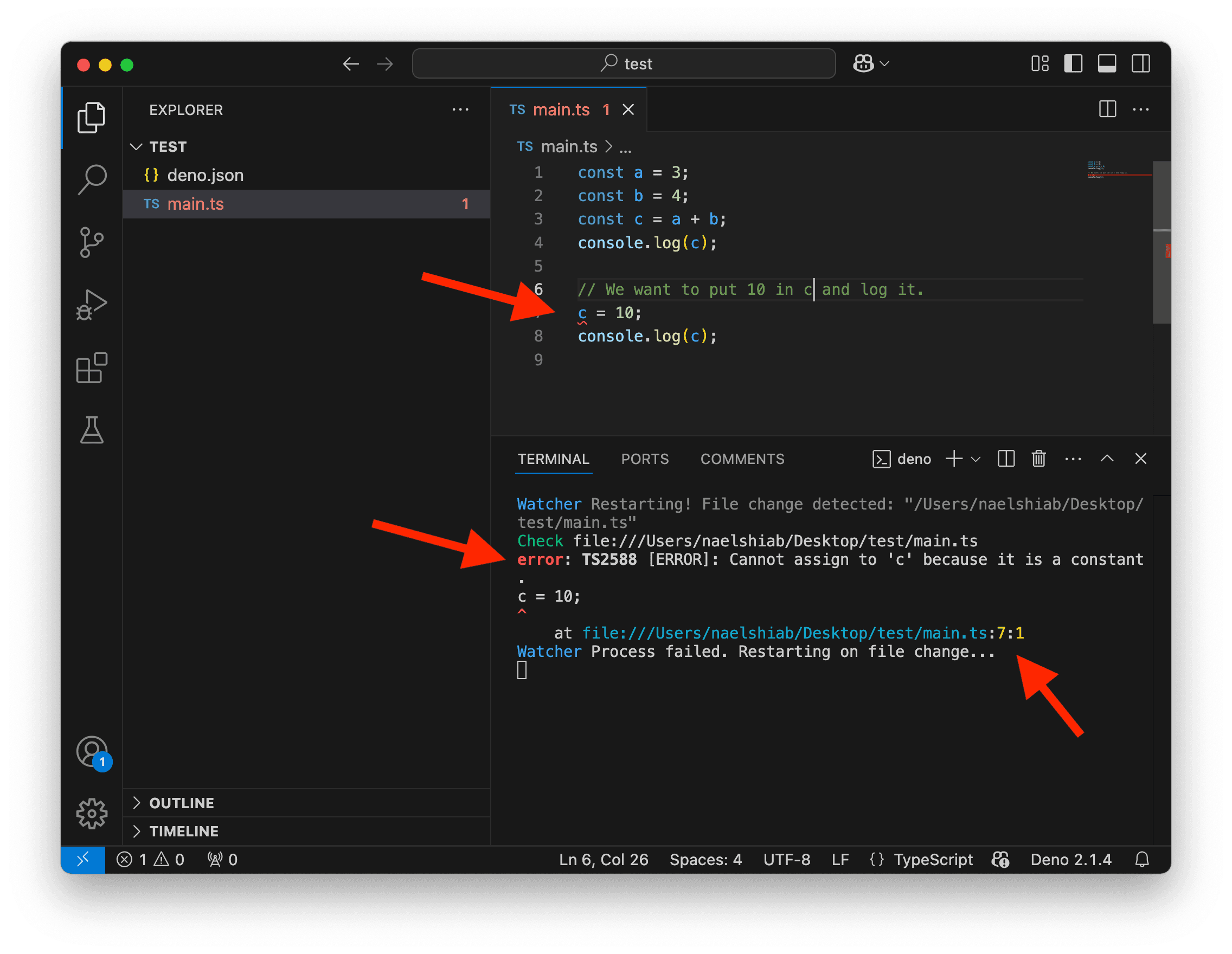 A screenshot showing a VS Code error in the terminal.