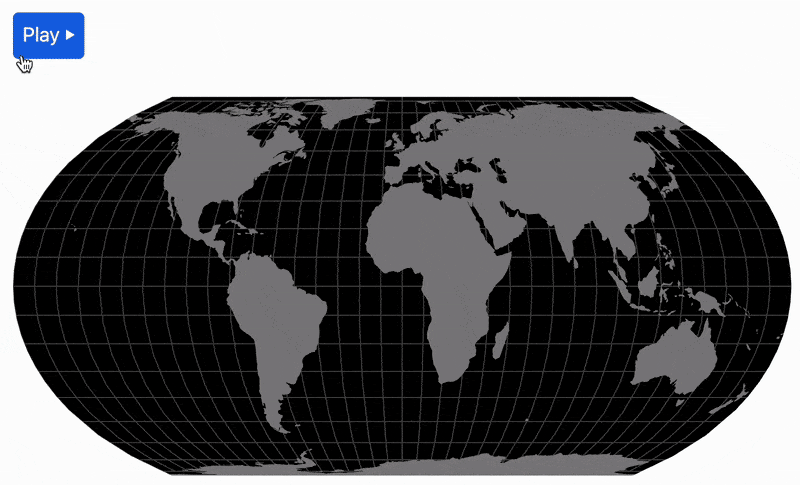Demo animation of earthquakes animated on a map created with D3 and Svelte.