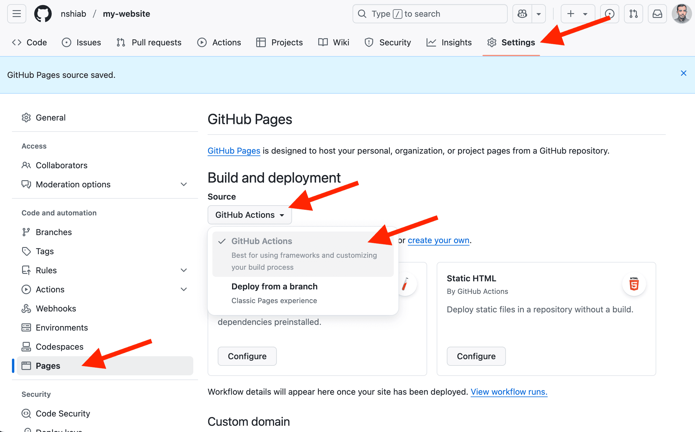 Enabling GitHub pages.