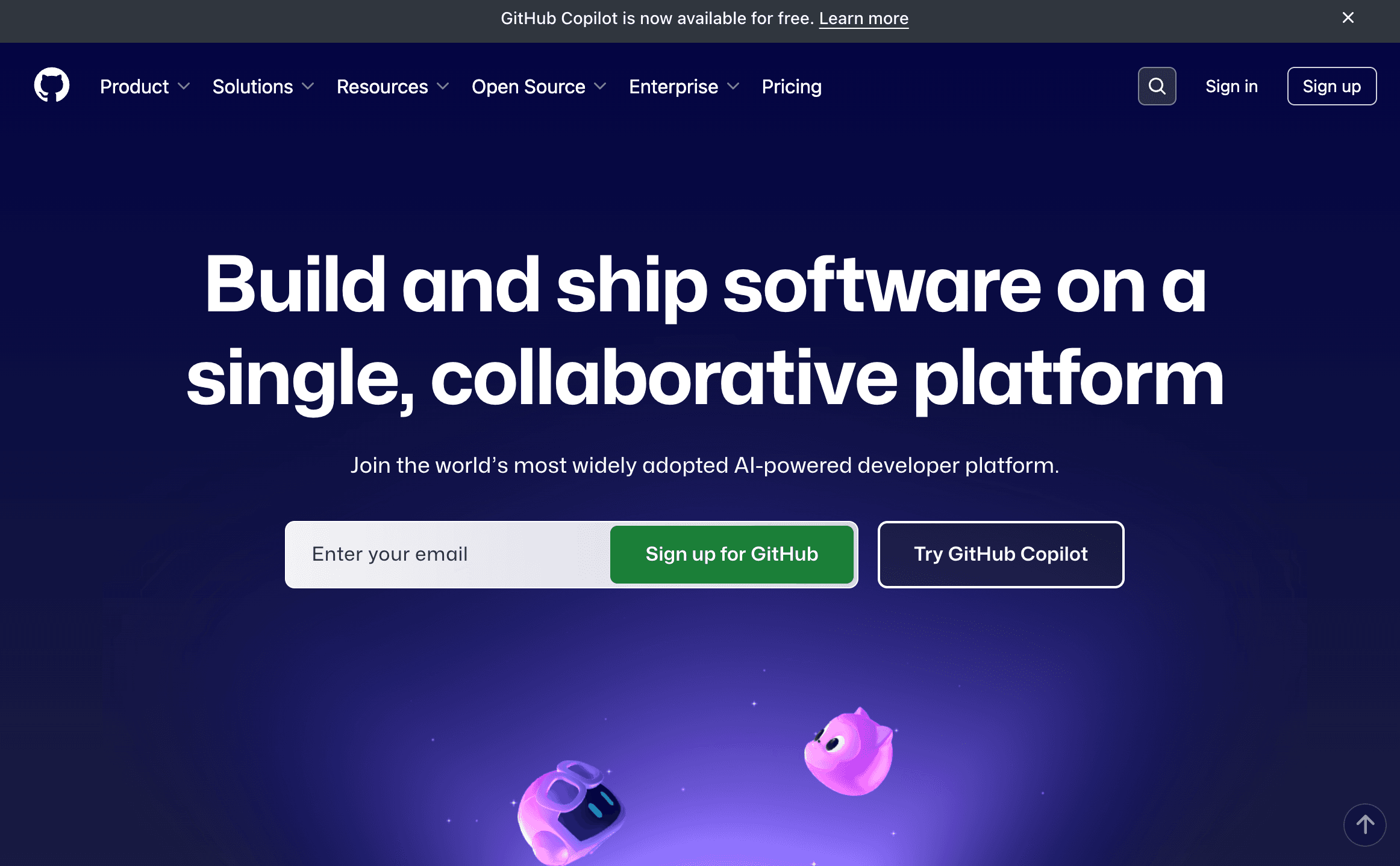 GitHub homepage.