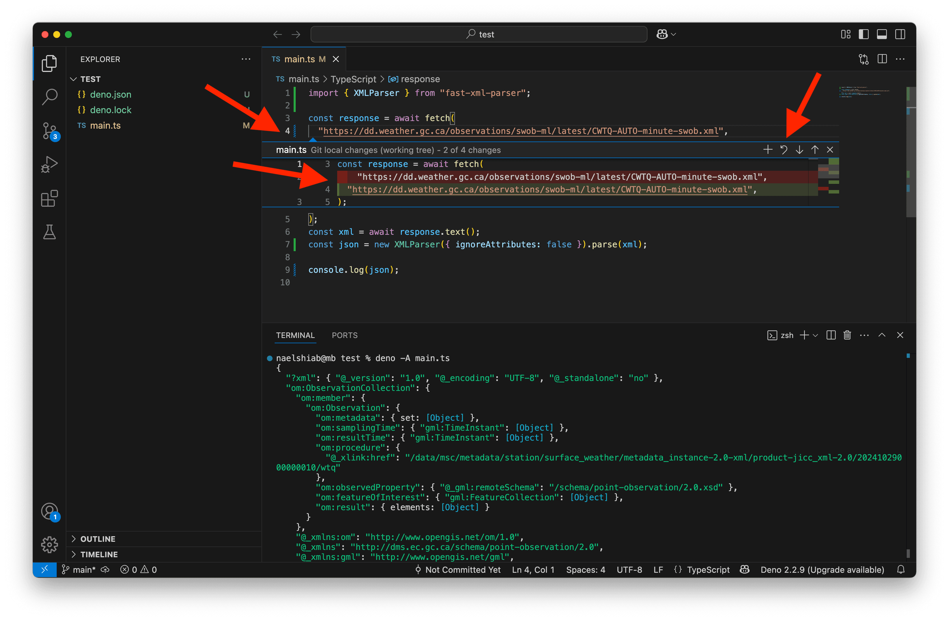 Inspecting the changes in the file.