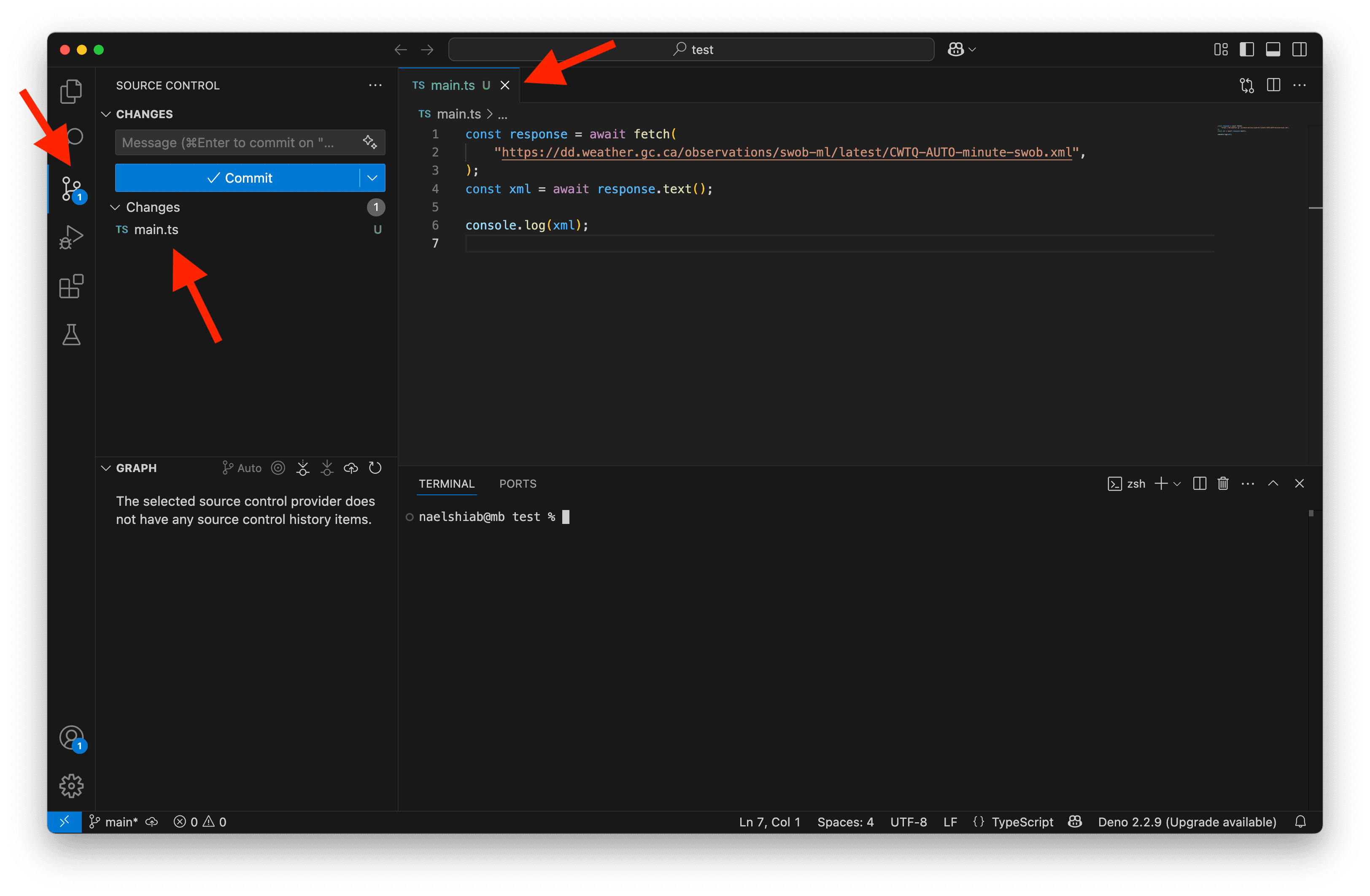 Message in VS Code saying that there is an untracked file.