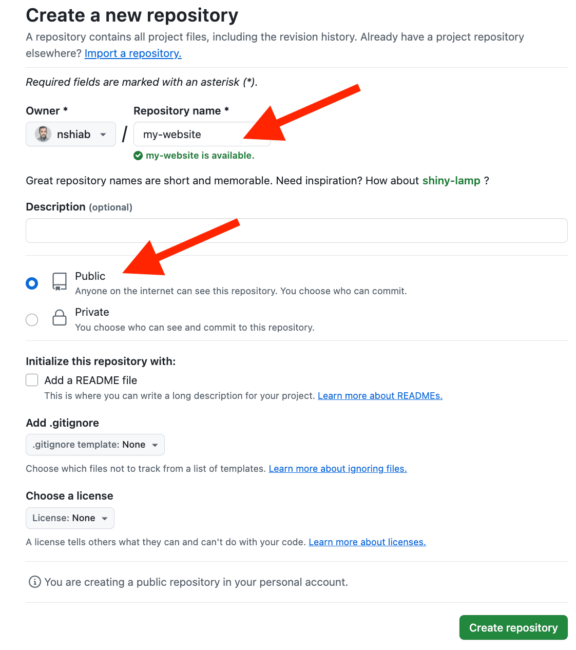 Creating a new repository.