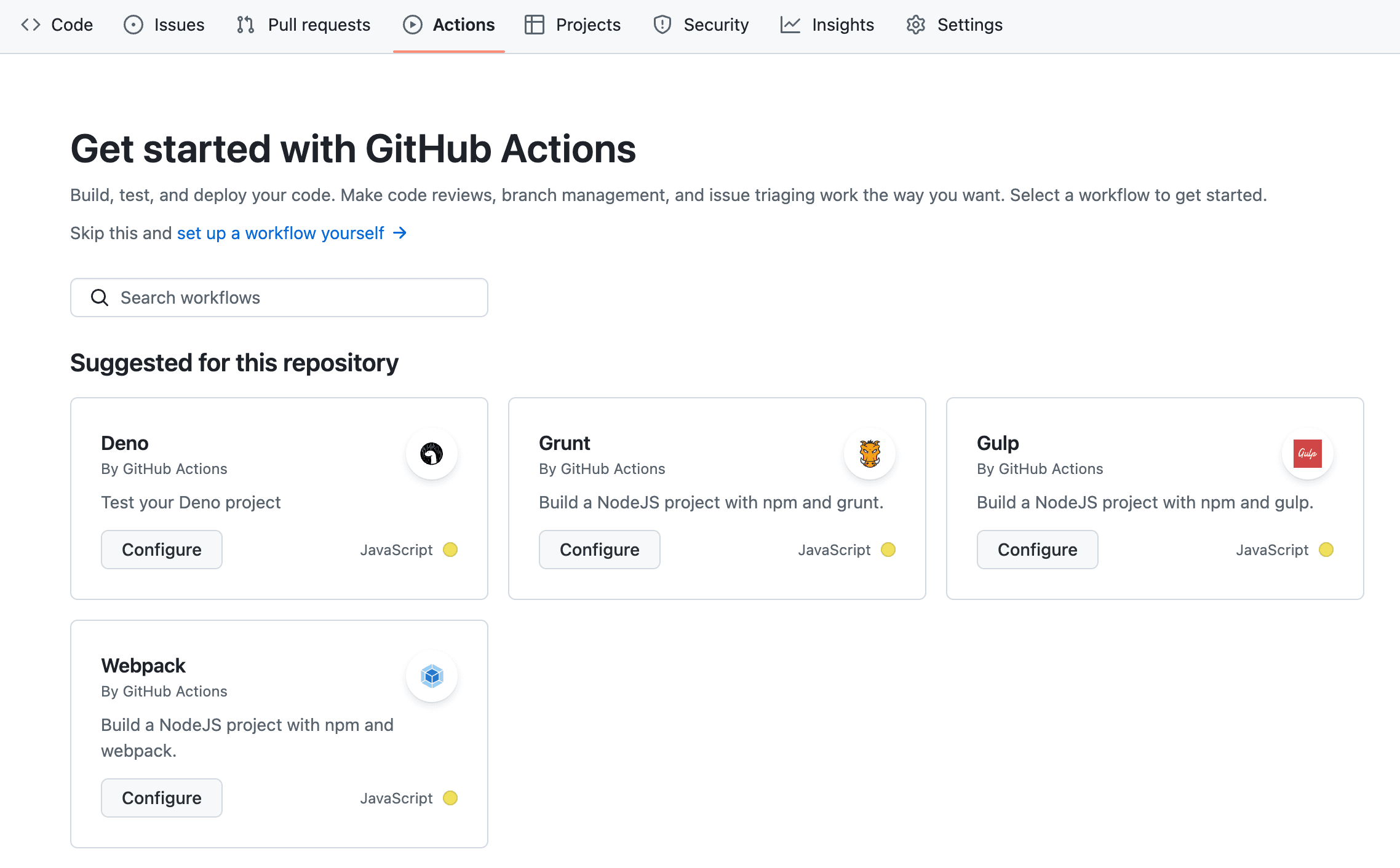 GitHub suggesting actions.