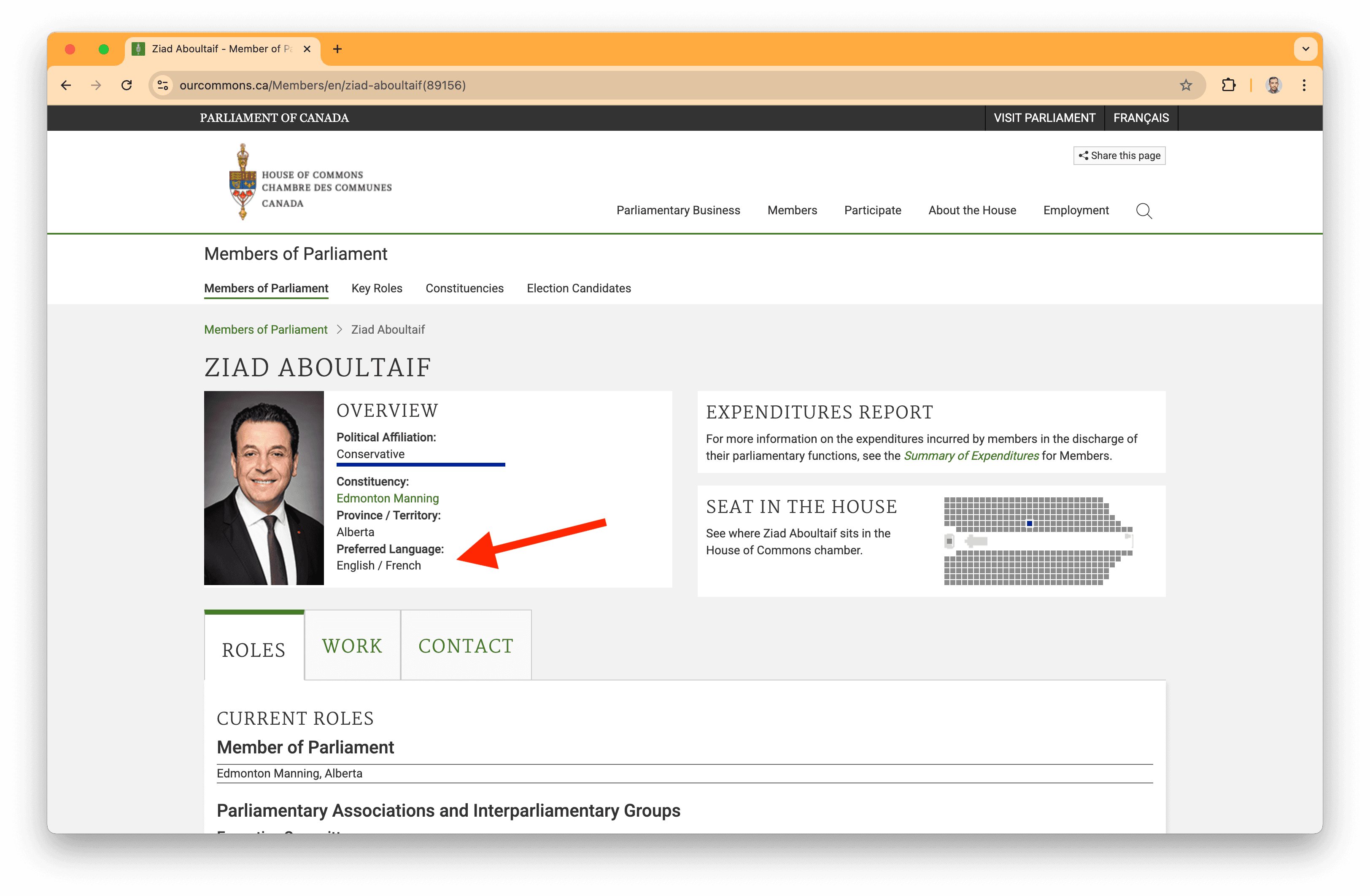 Personal page of a MP.