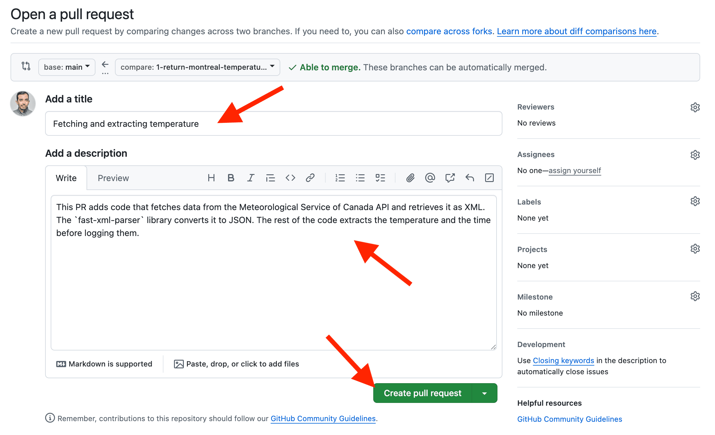 Creating a new PR on Github.