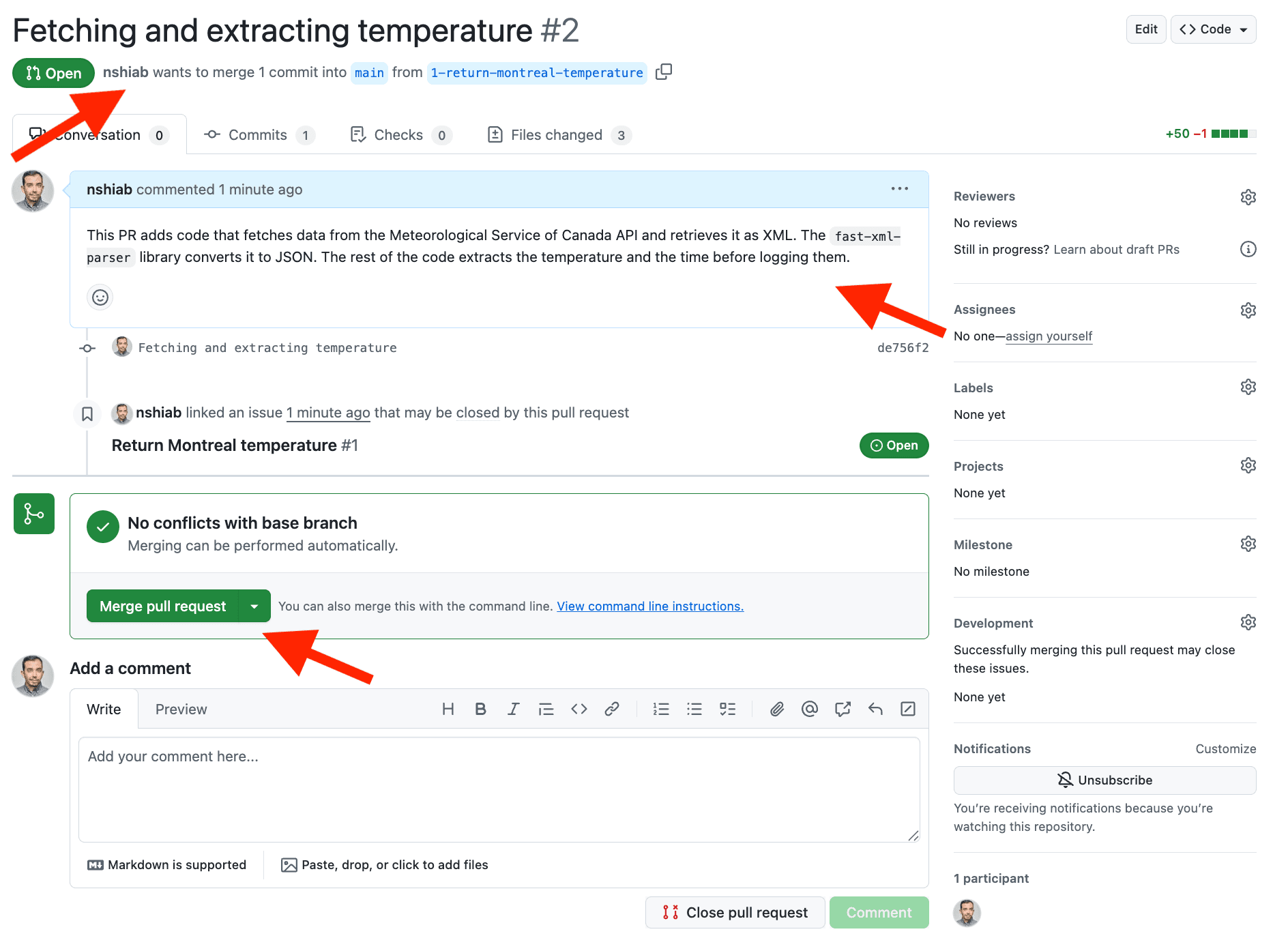 Creating a new PR on Github.