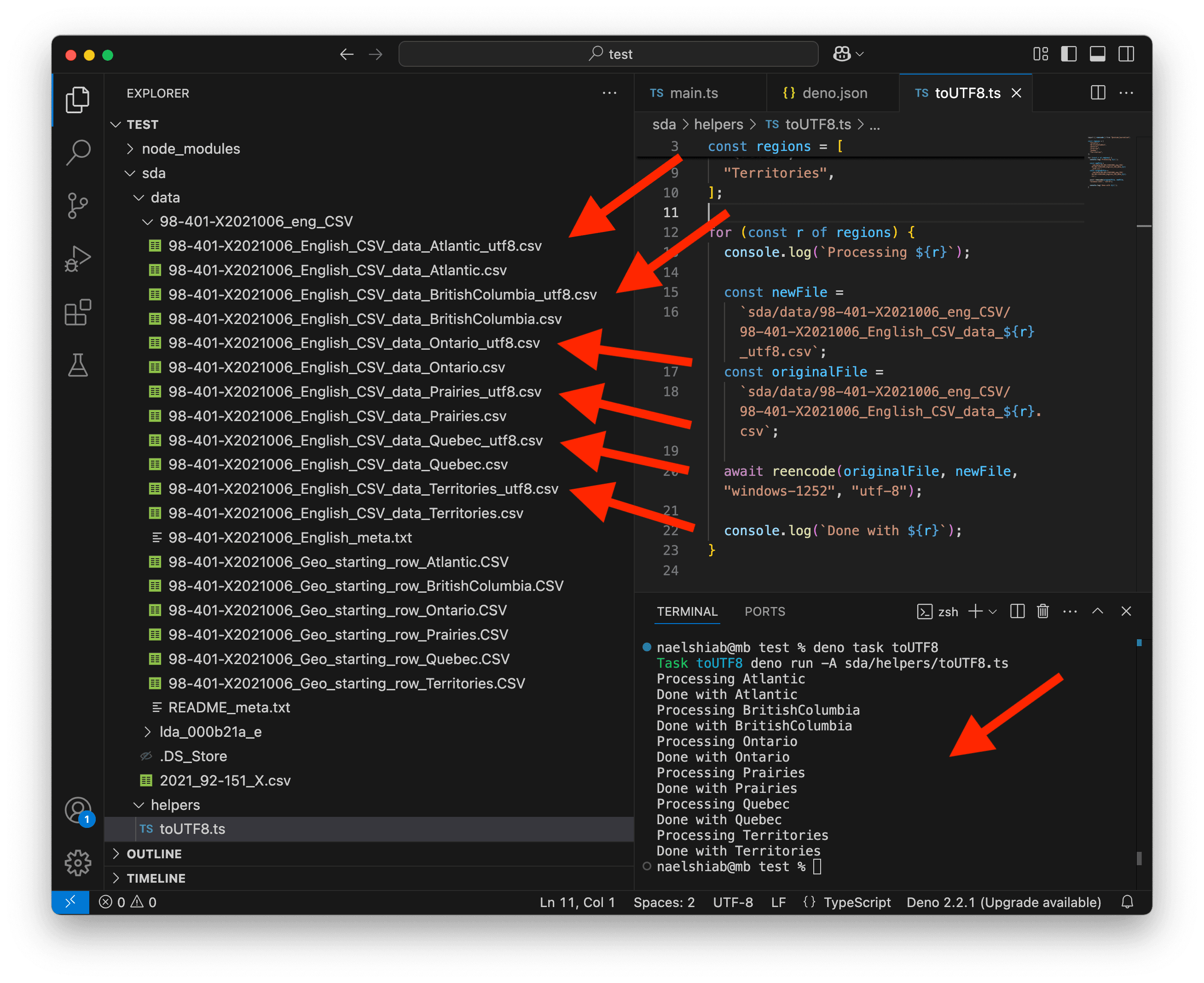A screenshot of VS Code showing re-encoded data.