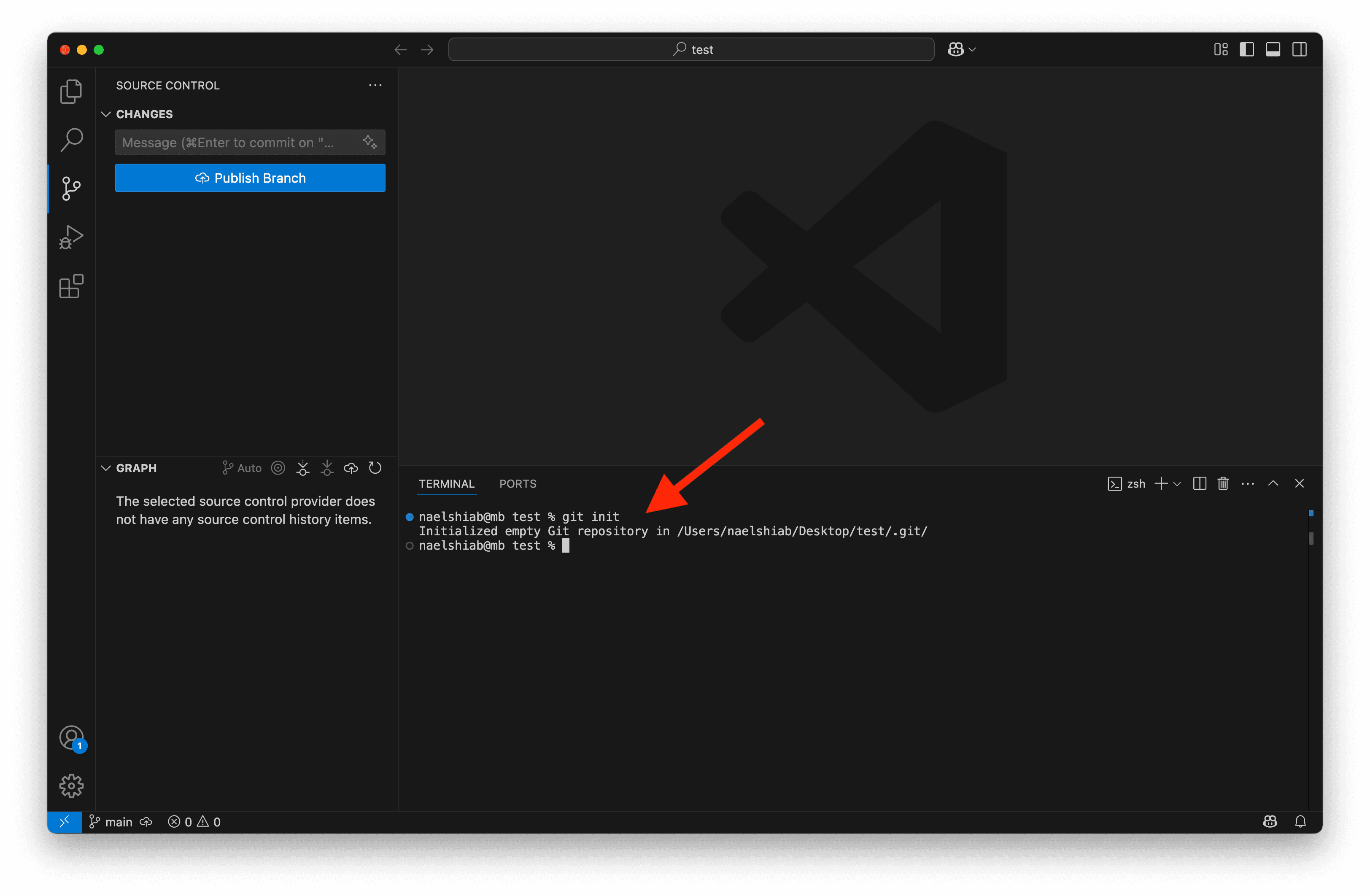Message in VS Code saying that there is a Git repository.