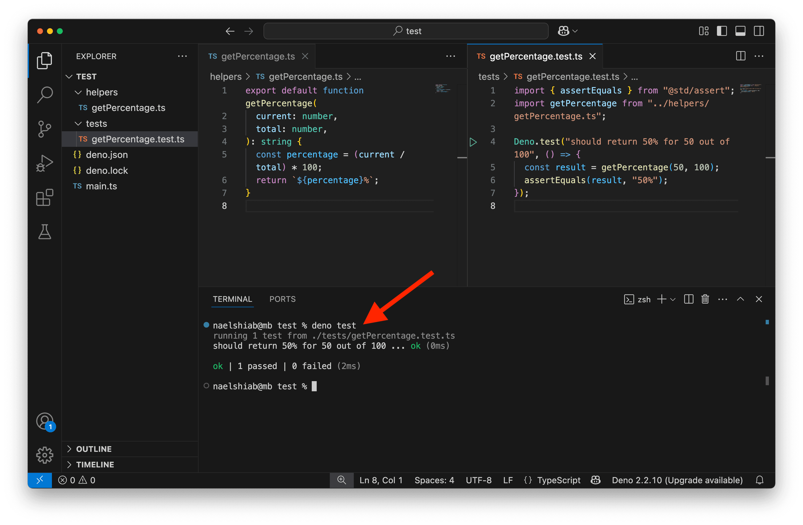 Running tests with Deno.