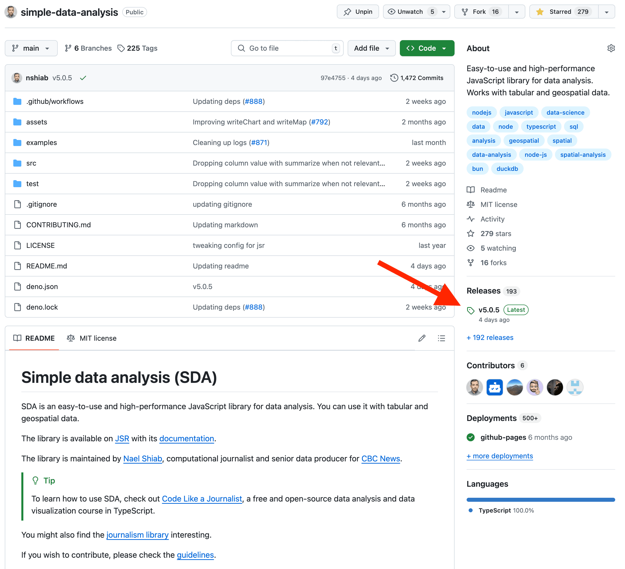 A screenshot showing the Simple Data Analysis library version.