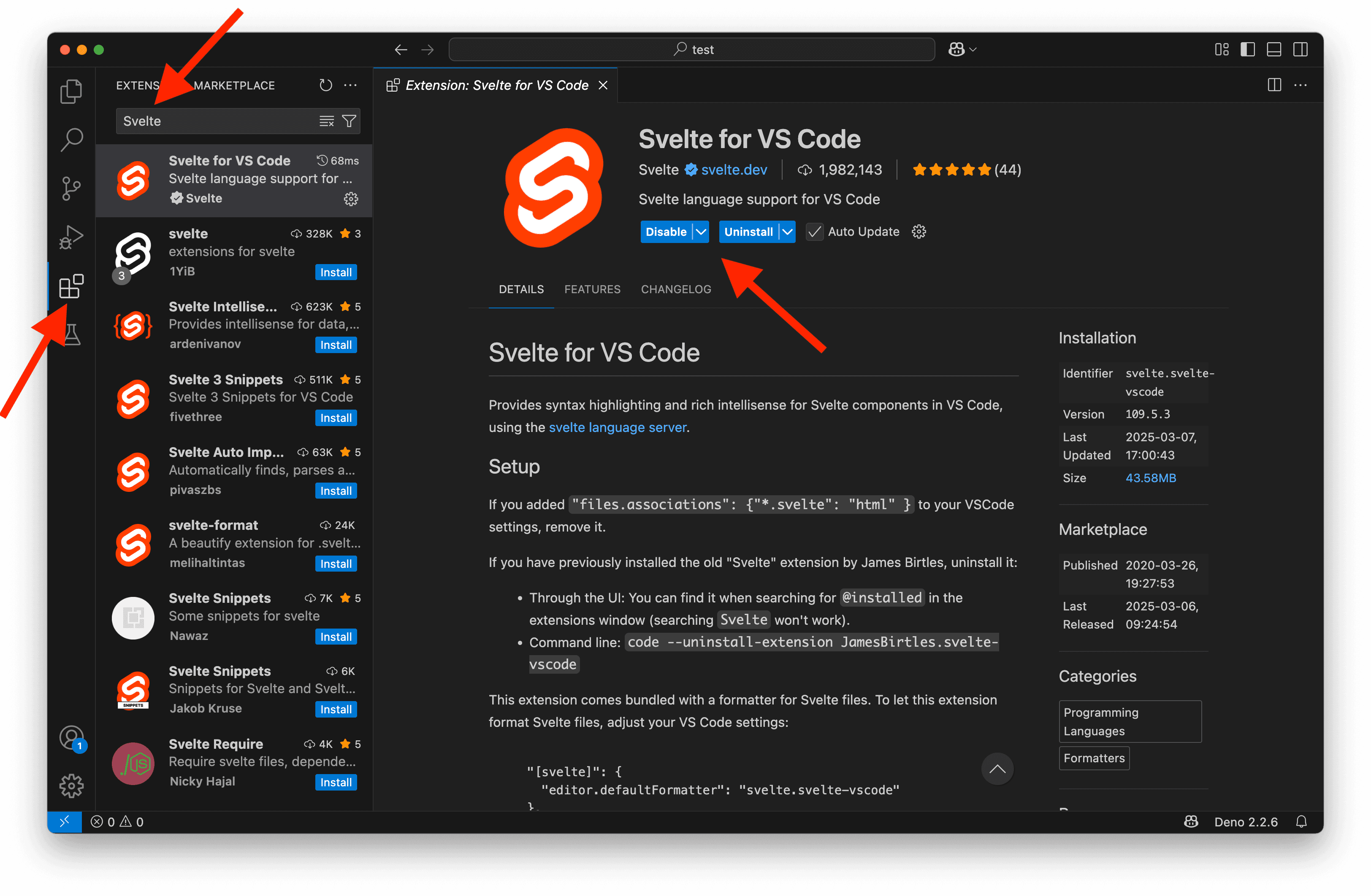 A screenshot showing VS Code Svelte extension.