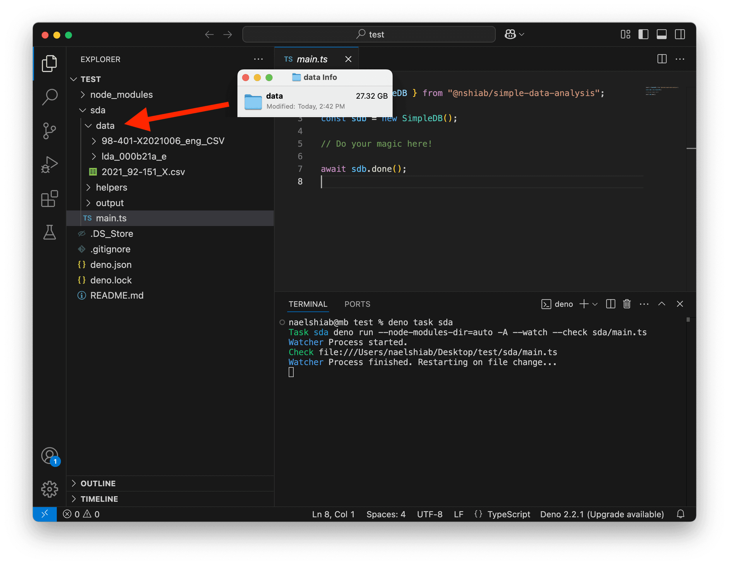 A screenshot of VS Code with the data unzipped.