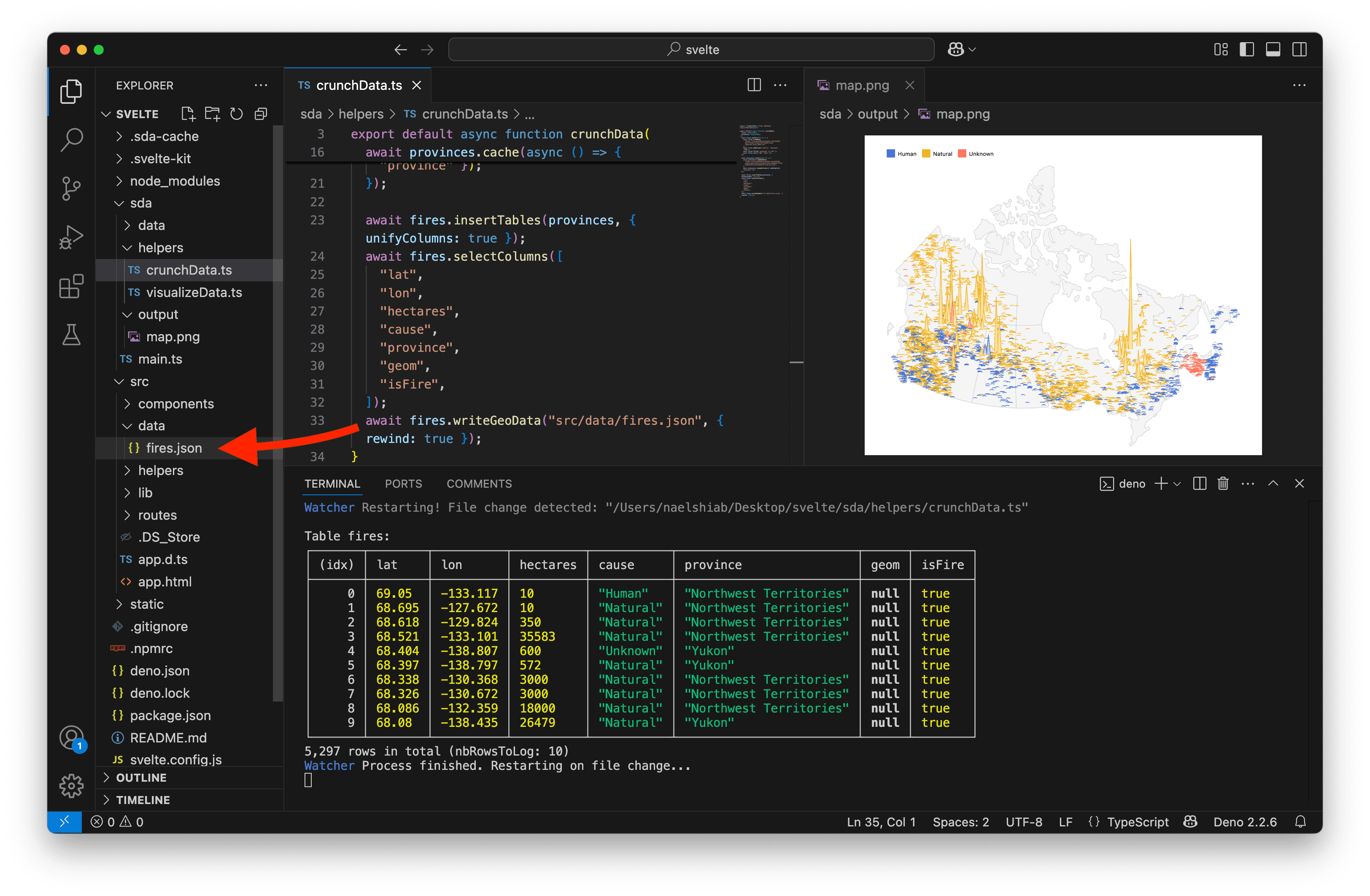 A screenshot showing a geojson file being written in VS Code.